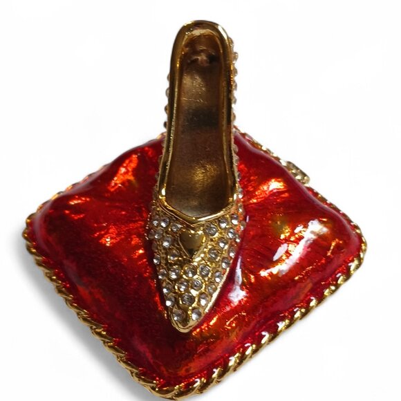 Vintage  1990's Crystal Cinderella-Inspired High Heel Ring Holder Trinket Box - Picture 2 of 10